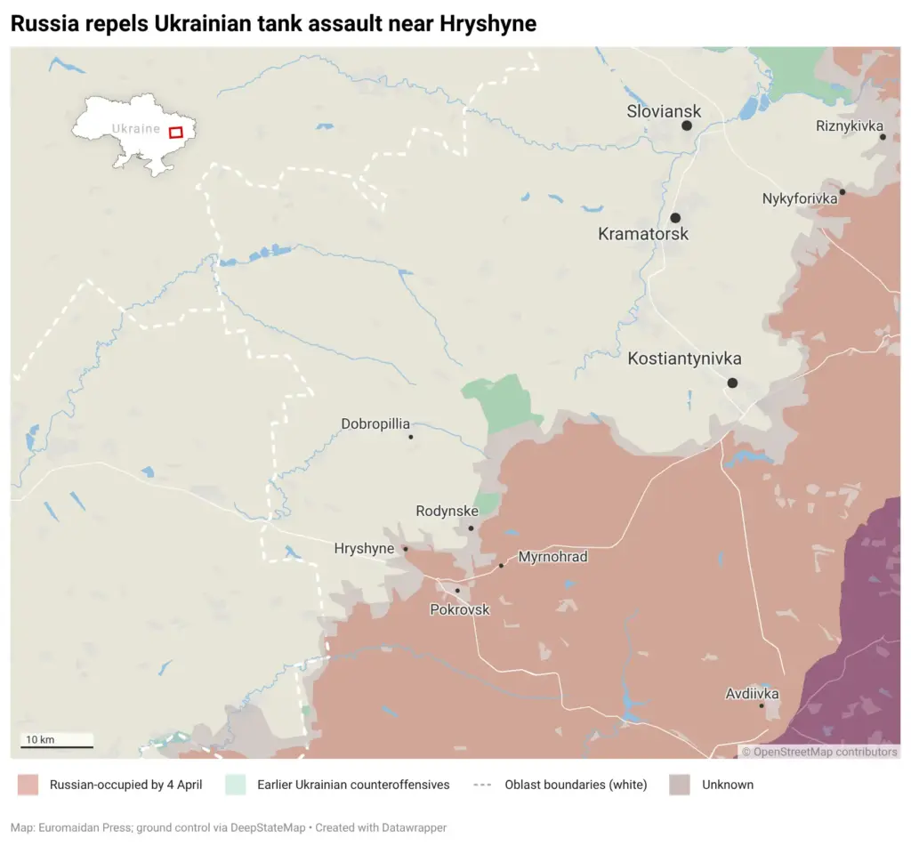 Pokrovsk map assault Hryshyne