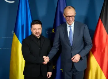 Ukrainian President Volodymyr Zelenskyy and German Chancellor Friedrich Merz