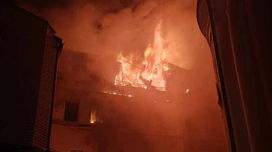 Photo of a burning house in Kharkiv in the night of 3 March. Source: National Police of Ukraine