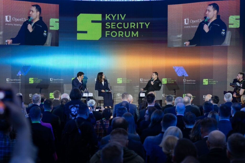 Head of Ukraine's Presidential Office Kyrylo Budanov speaking at the Kyiv Security Forum, 23 April 2026. Photo: Ukrainian Presidential Office