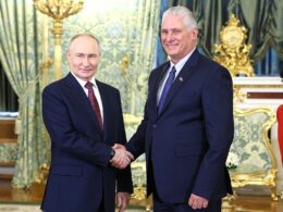 Vladimir Putin and Cuban President Miguel Díaz-Canel during a meeting in the Kremlin in May 2025