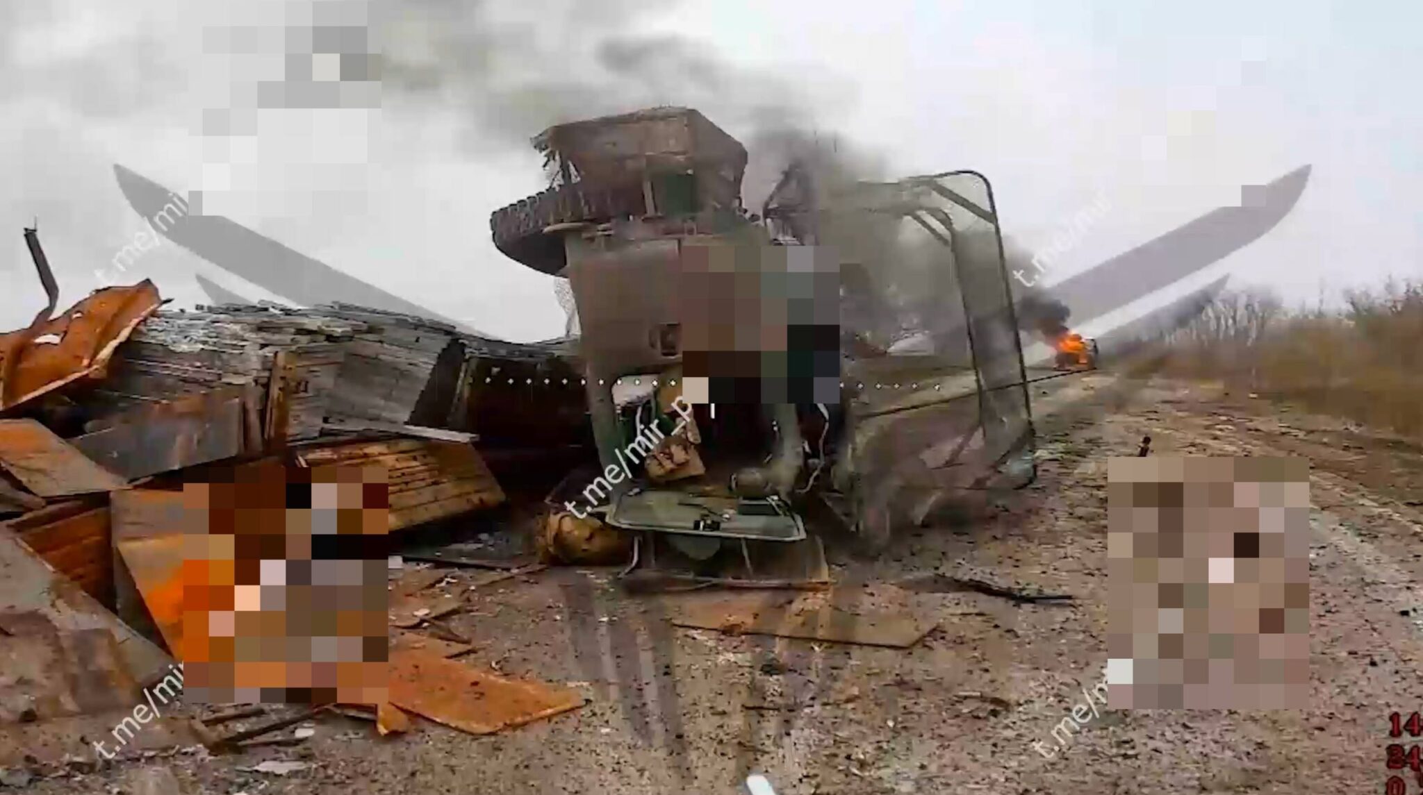 A tipped-over Ukrainian vehicle outside Pokrovsk