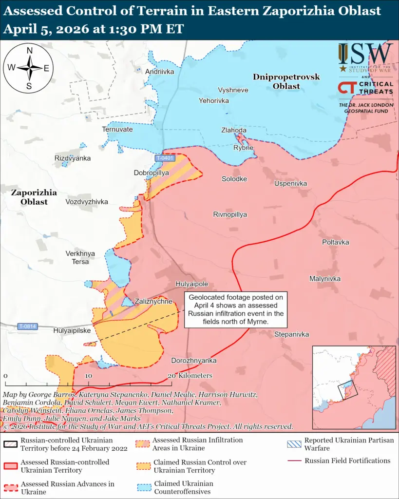 ISW: Ukraine at Huliaipole and Oleksandrivka keeps disrupting Russian spring offensive across the theater