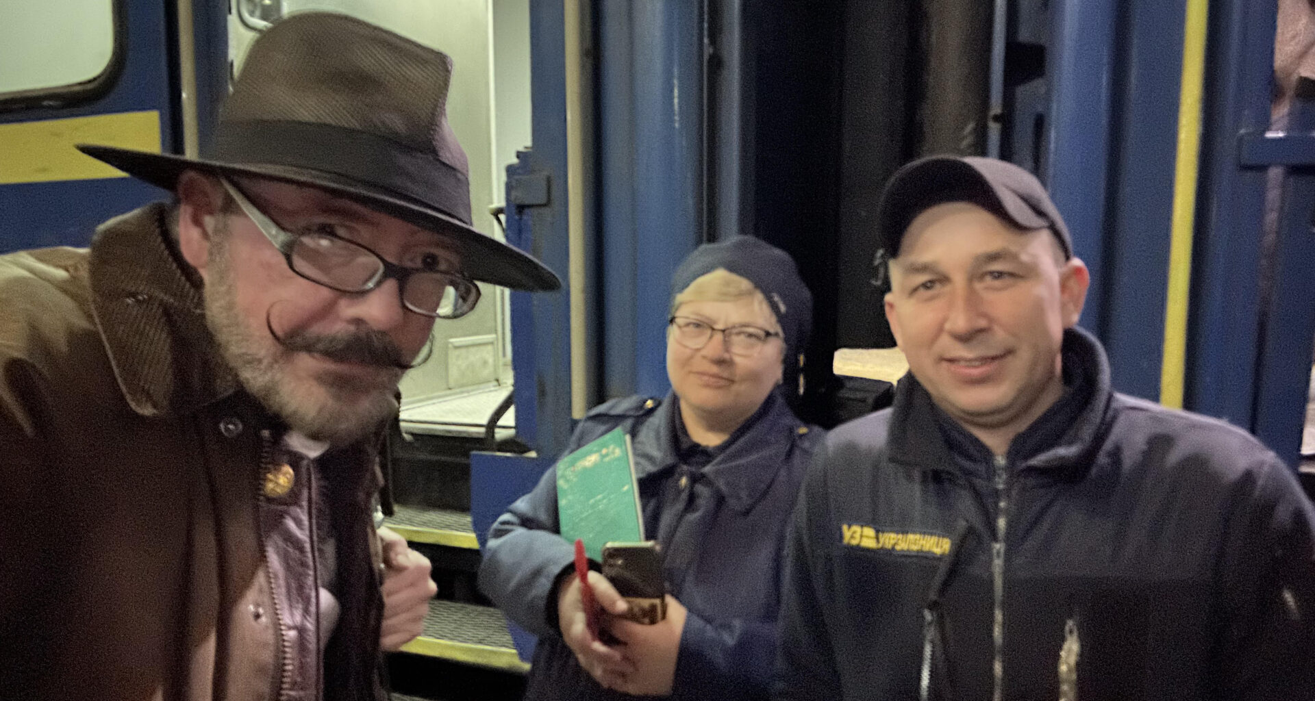 mark dixon with some ukrainian railway employees