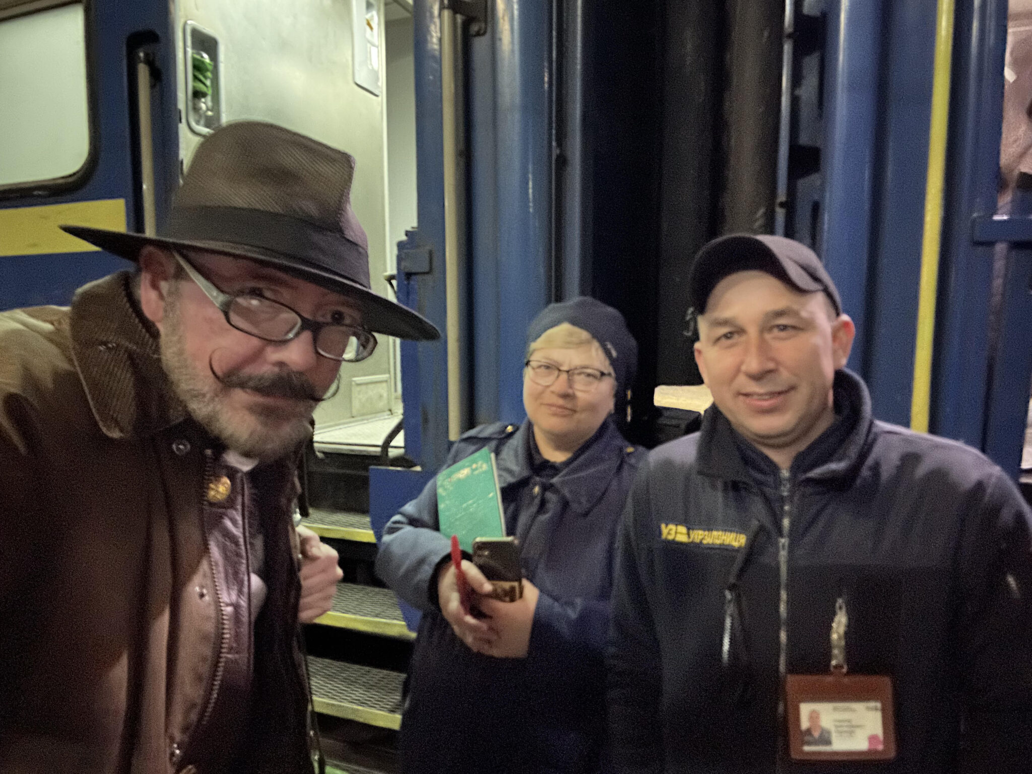 mark dixon with some ukrainian railway employees