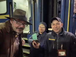 mark dixon with some ukrainian railway employees