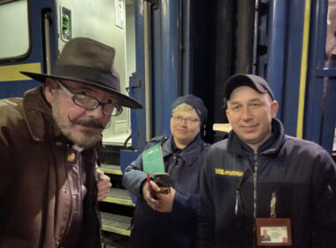 mark dixon with some ukrainian railway employees
