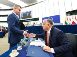trump putin's ally orbán ousted after 16 years magyar wins two-thirds majority promises hungary's return europe · post péter (left) viktor shake hands european parliament plenary session presentation programme activities