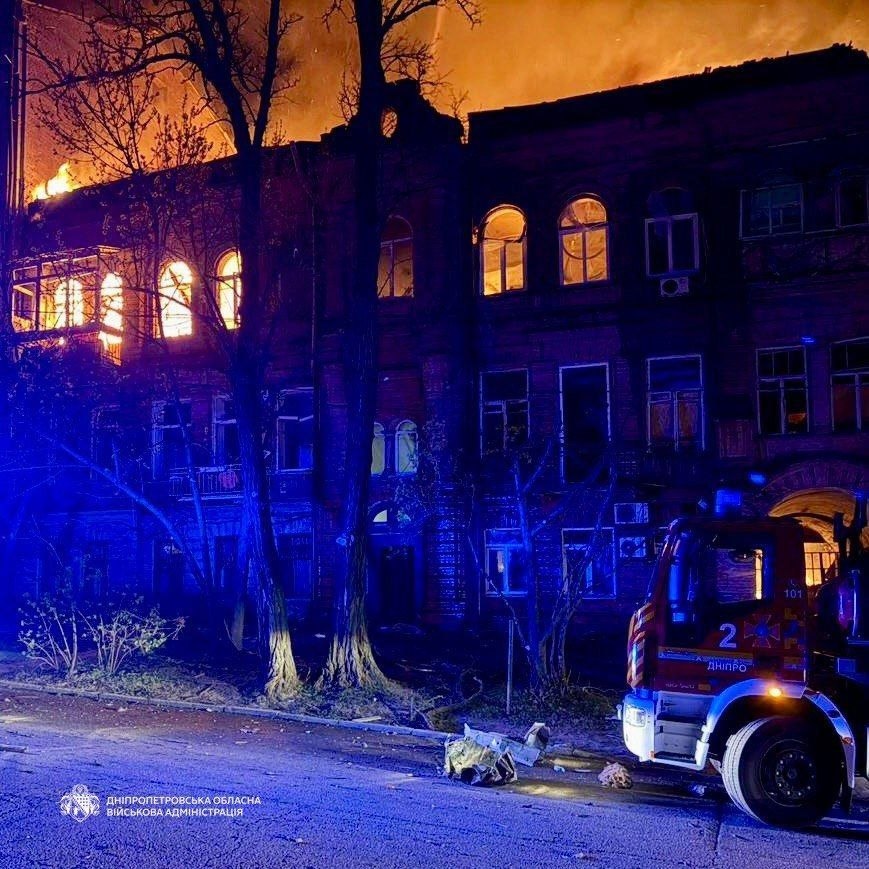 how russia killed 16 ukrainian civilians overnight — even ukraine intercepted 95% its missiles drones (updated) · post fire truck responds blaze historic building struck russian attack dnipro 2026 least