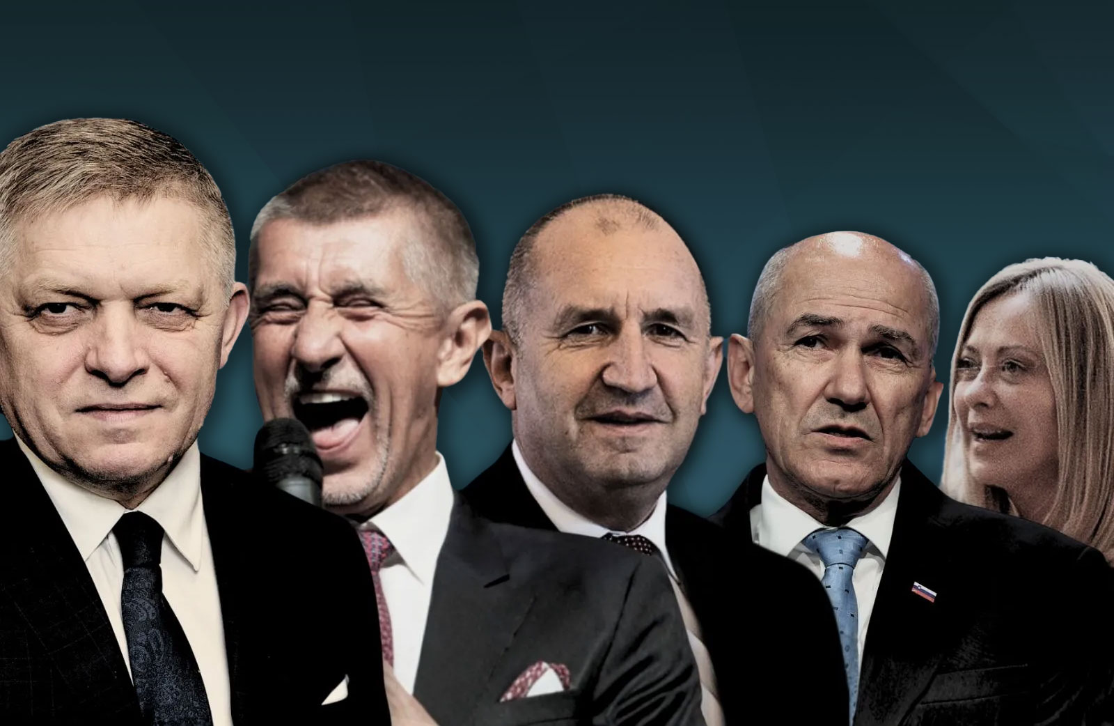 politico fico first line orbán's disruptor crown — brussels has four more leaders worry about · post left right slovak pm robert czech andrej babiš bulgaria's rumen radev slovenia's former