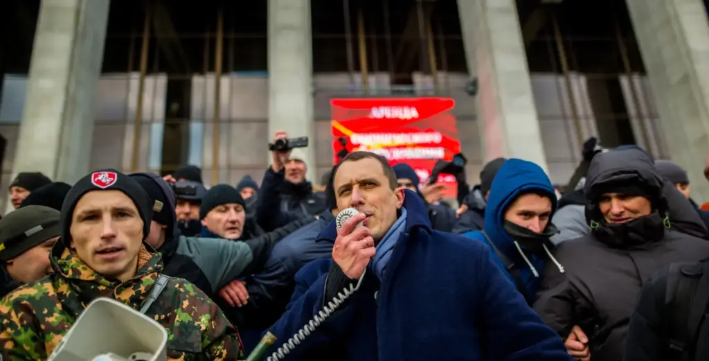 Dzianis Urbanovich and Pavel Sevyarynets at a protest against the integration process of Belarus with Russia in Minsk (2019).  Photo: Euroradio