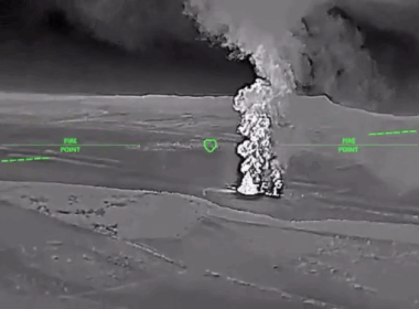 Aftermath of a Ukrainian drone struck on Russian military equipment, 16 April 2026. Screenshot from video: Robert 