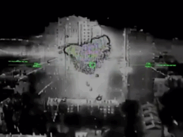 Explosion from Ukrainian drone strike targeting a Russian FSB facility in occupied Donetsk, 22 April 2026. Screenshot from video: Robert 