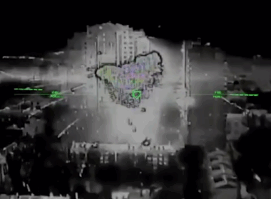 Explosion from Ukrainian drone strike targeting a Russian FSB facility in occupied Donetsk, 22 April 2026. Screenshot from video: Robert 