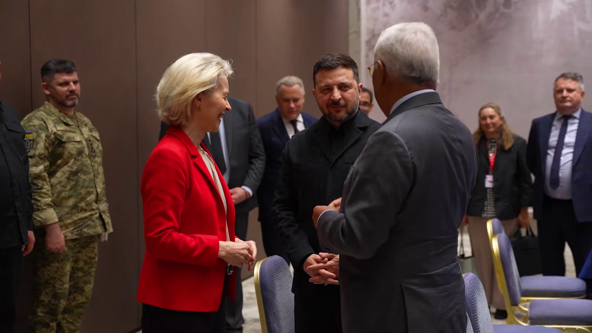 20th sanctions package EU Russia EU loan shadow fleet European Commission President Ursula von der Leyen, Ukrainian President Volodymyr Zelenskyy, and European Council President António Costa meeting in Cyprus, 23 April 2026. Screenshot from video: Volodymyr Zelenskyy on Telegram