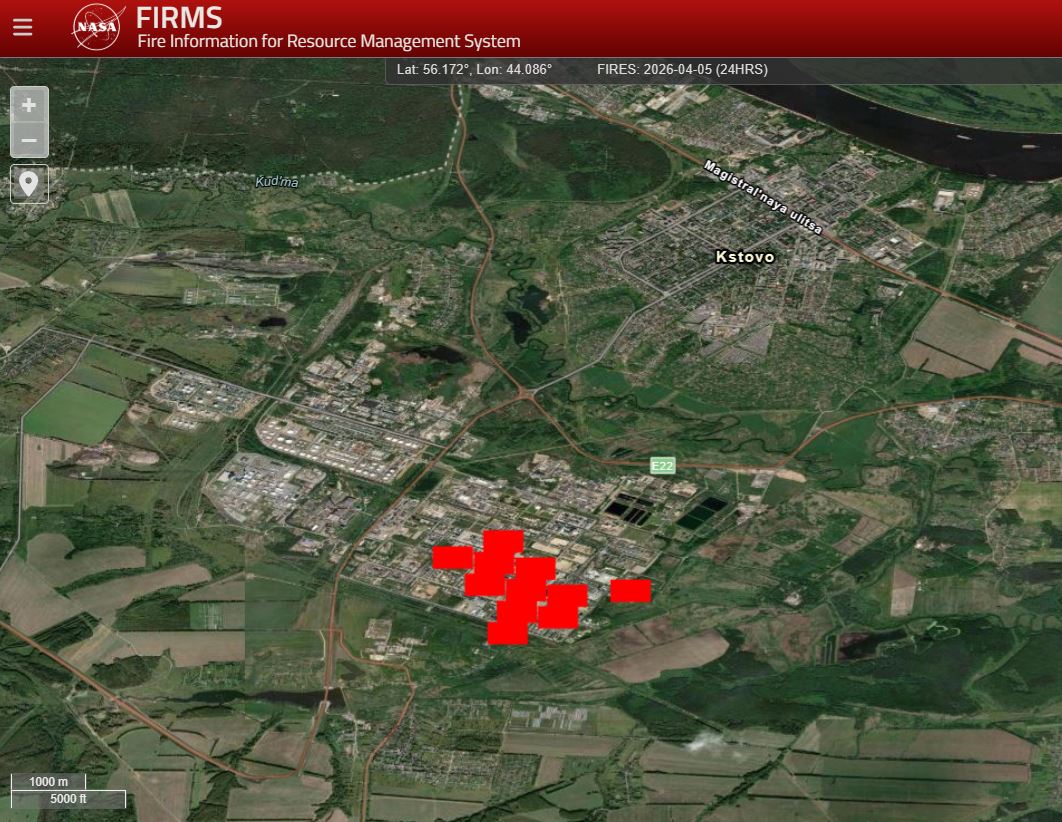 ukraine struck refinery 800 km inside russia — hit power plant keeping running · post nasa firms satellite data active fire signatures lukoil-nizhegorodnefteorgsintez kstovo nizhny novgorod oblast 5 2026 facility