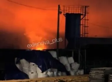 Reported explosion at Russia's Ust-Luga port during Ukrainian drone strikes. Photo: Exilenova+