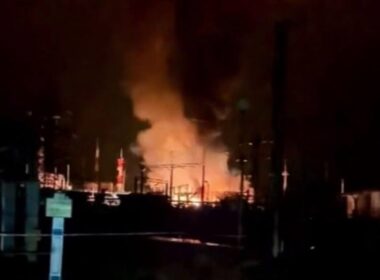 Fire at the “Krymskaya” oil-pumping station in Russia's Krasnodar Krai following Ukrainian drone strikes, 9 April 2026. Photo: Exilenova+