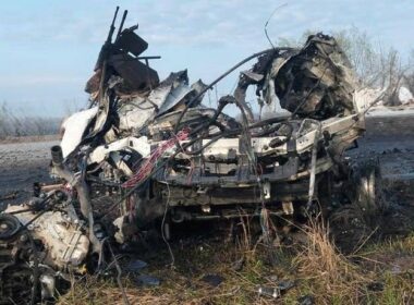 The aftermath of a Russian Shahed strike on mobile fire group's vehicle in Ukraine. Source: Serhii Flash Beskrestnov