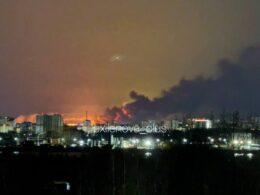 Fire at Russia's Yaroslavl oil refinery following reported Ukrainian drone strikes, 26 April 2026. Photo: Exilenova+