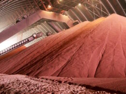 A stockpile of potash fertilizer, a sector central to the economy of Belarus and affected by international sanctions. Photo: Belarusian Potash Company (BPC)