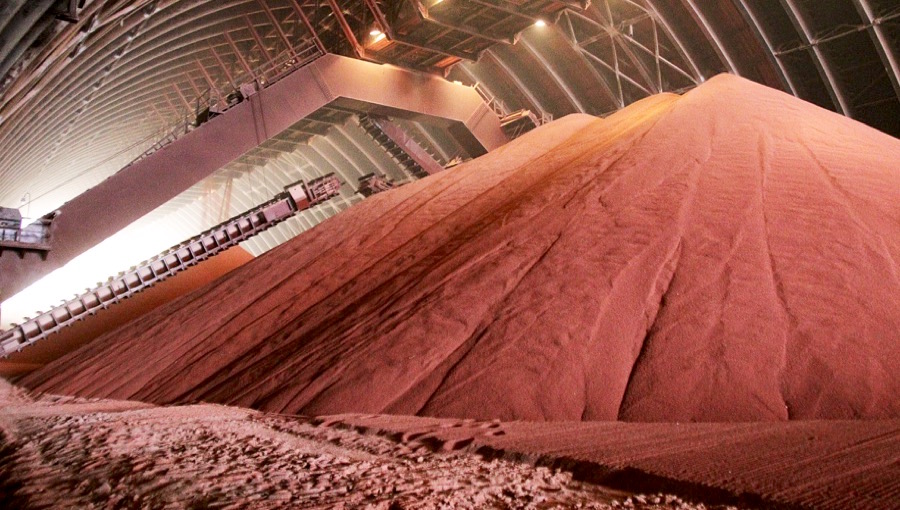 A stockpile of potash fertilizer, a sector central to the economy of Belarus and affected by international sanctions. Photo: Belarusian Potash Company (BPC)