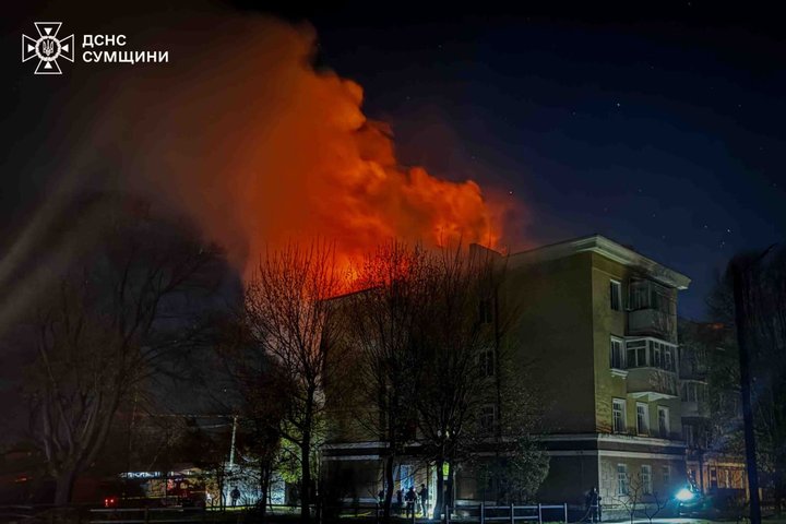 Aftermath of a Russian attack on Shostka. Photo: State Emergency Service of Ukraine