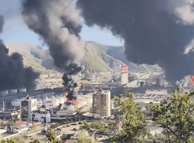 finishing off russia's seaborne oil exports tuapse refinery ablaze again · post panorama stitched video frames multiple fires across after ukraine's drone strike krasnodar krai russia 28 2026 tuapse-nice-again drones