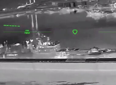 A Ukrainian drone is seeing Russian frigate Admiral Grigorovich. Source: A screenshot