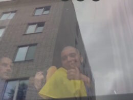 Kateryna's husband Serhii in a bus on the way to Ukraine. Source: Screenshot