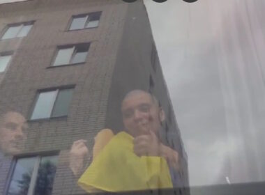 Kateryna's husband Serhii in a bus on the way to Ukraine. Source: Screenshot