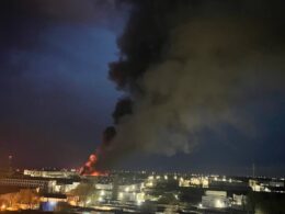 factory makes russia's killer drones burned again overnight after neptune missiles attack — third time since · post smoke rising over taganrog russia following ukraine's missile strike atlant aero drone