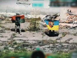 ukrainian flag flies again over odradne six months after russia overran village · post soldiers raise unit flags based national red-and-black liberated kharkiv oblast 15 2026 16 army corps ukraine