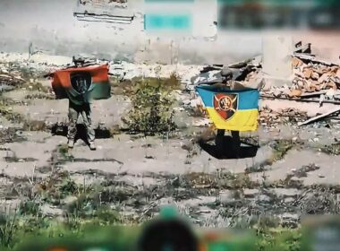 ukrainian flag flies again over odradne six months after russia overran village · post soldiers raise unit flags based national red-and-black liberated kharkiv oblast 15 2026 16 army corps ukraine
