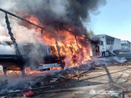 40 children narrowly escape russian drone strike bus near dnipro six wounded include child pregnant woman · post truck fire after petrol station krynychky community dnipropetrovsk oblast 3 2026 5456138741752730839