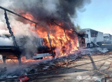 40 children narrowly escape russian drone strike bus near dnipro six wounded include child pregnant woman · post truck fire after petrol station krynychky community dnipropetrovsk oblast 3 2026 5456138741752730839