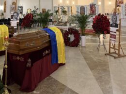 The image shows remains of Andrii Melnyk, the second head of the Organization of Ukrainian Nationalists (OUN), and his wife, Sofia Fedak-Melnyk, in Kyiv on 22 May. Source: the Patriarchal Cathedral of the Resurrection of Christ of the Ukrainian Greek Catholic Church