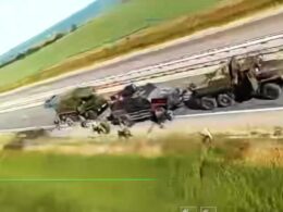 Double tap strike on Russian trucks.