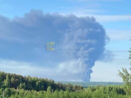 Smoke rising from the Vtorovo fuel-pumping station in Russia’s Vladimir Oblast following Ukrainian strikes, 24 May 2026. Photo: Exilenova+