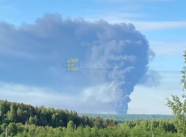 Smoke rising from the Vtorovo fuel-pumping station in Russia’s Vladimir Oblast following Ukrainian strikes, 24 May 2026. Photo: Exilenova+