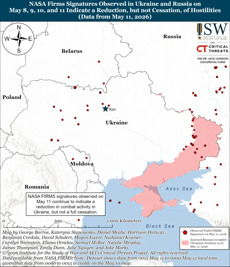 Moscow’s Victory Day ceasefire reduced combat but became Russia’s stockpile window, ISW finds
