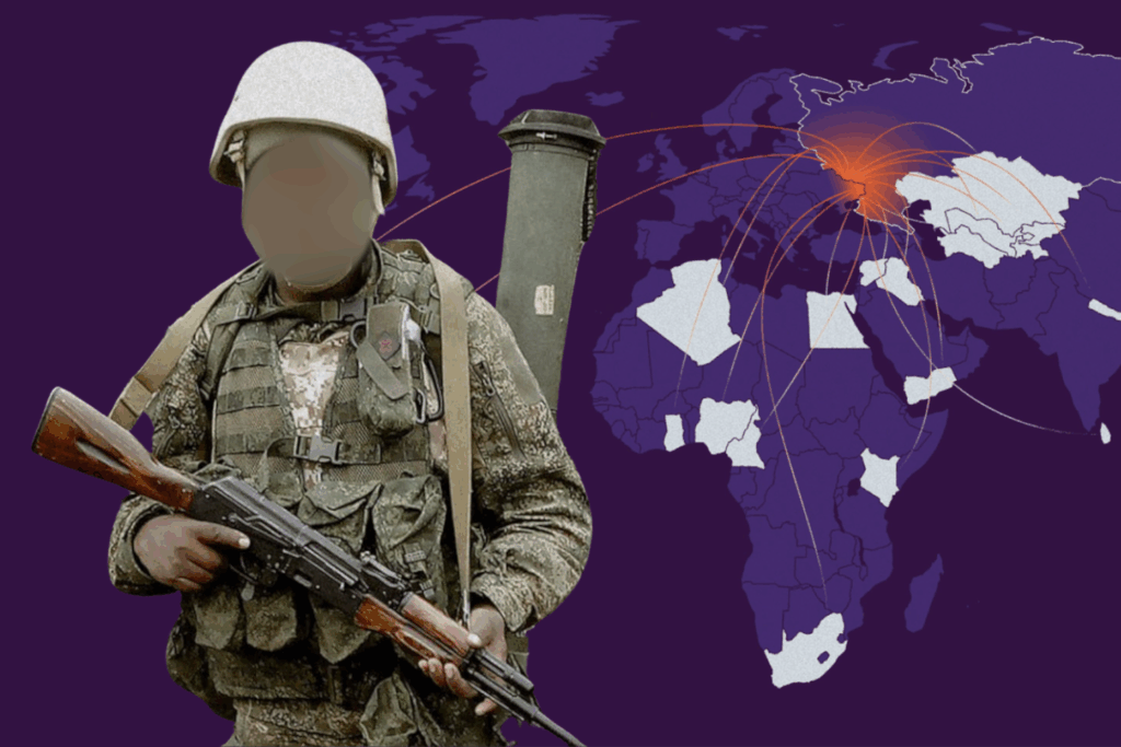 Russia’s military has recruited at least 27,000 foreign nationals from over 130 countries, drawing expendable frontline manpower from vulnerable populations worldwide. Photo: HUR | Infographic: Truth Hounds