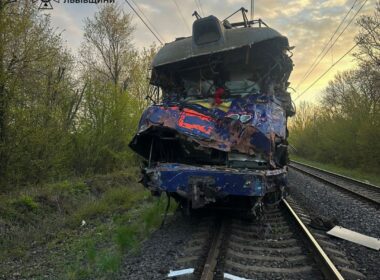 crane truck driver runs red signal lviv crossing — train engineer killed war veteran · post damaged locomotive tracks after kyiv–uzhhorod collided railway near village hirne stryi raion oblast 1