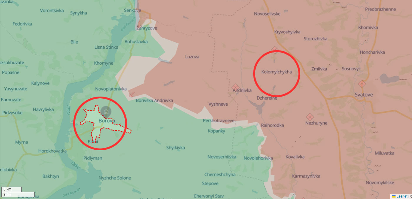 russians stormed empty houses cameras—26 km town claimed take top general announced its liberation · post borova occupied kolomyichykha where staged russian capture video filmed deepstate borova-and-kolomyichykha-on-a-map ukraine news ukrainian