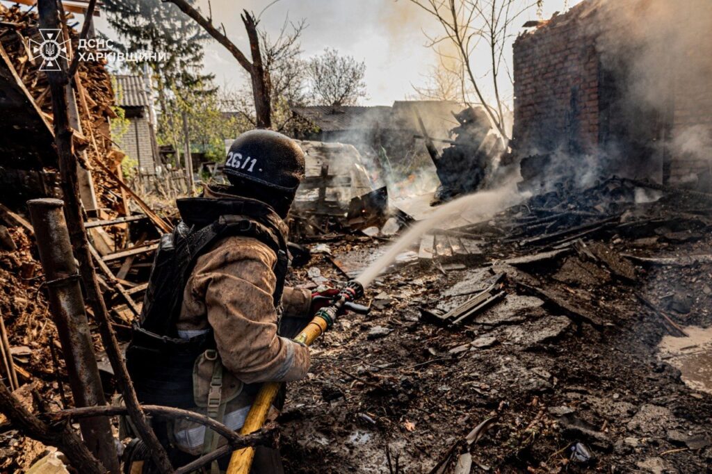 russia wanted 9 ceasefire kyiv announced one starting earlier killed woman kindergarten hit 1820 times · post rescuer extinguishes fire private home russian shahed drone kharkiv's novobavarskyi district 6 2026