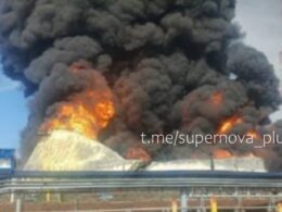 ukraine hits kirov junction routes siberian crude baltic plus refinery oil depot elsewhere russia · post fire engulfs facility lazarevo oil-pumping station following ukrainian drone strike oblast 31 2026 supernova+