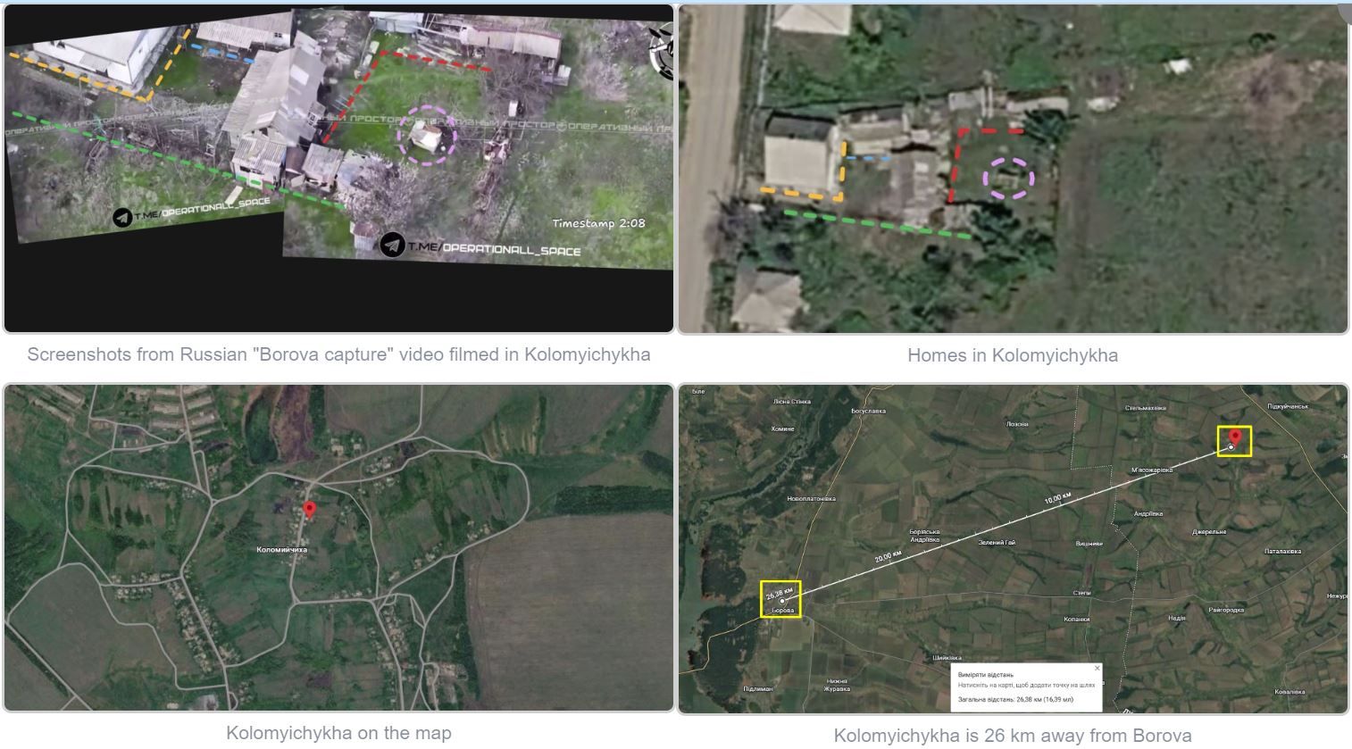 russians stormed empty houses cameras—26 km town claimed take top general announced its liberation · post screenshots staged russian borova capture video geolocated occupied kolomyichykha about 26 away militarnyi ukraine