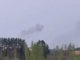 Smoke over the military complex in Naro-Fominsk. Photo: Screenshot from a video (Exilenova+)