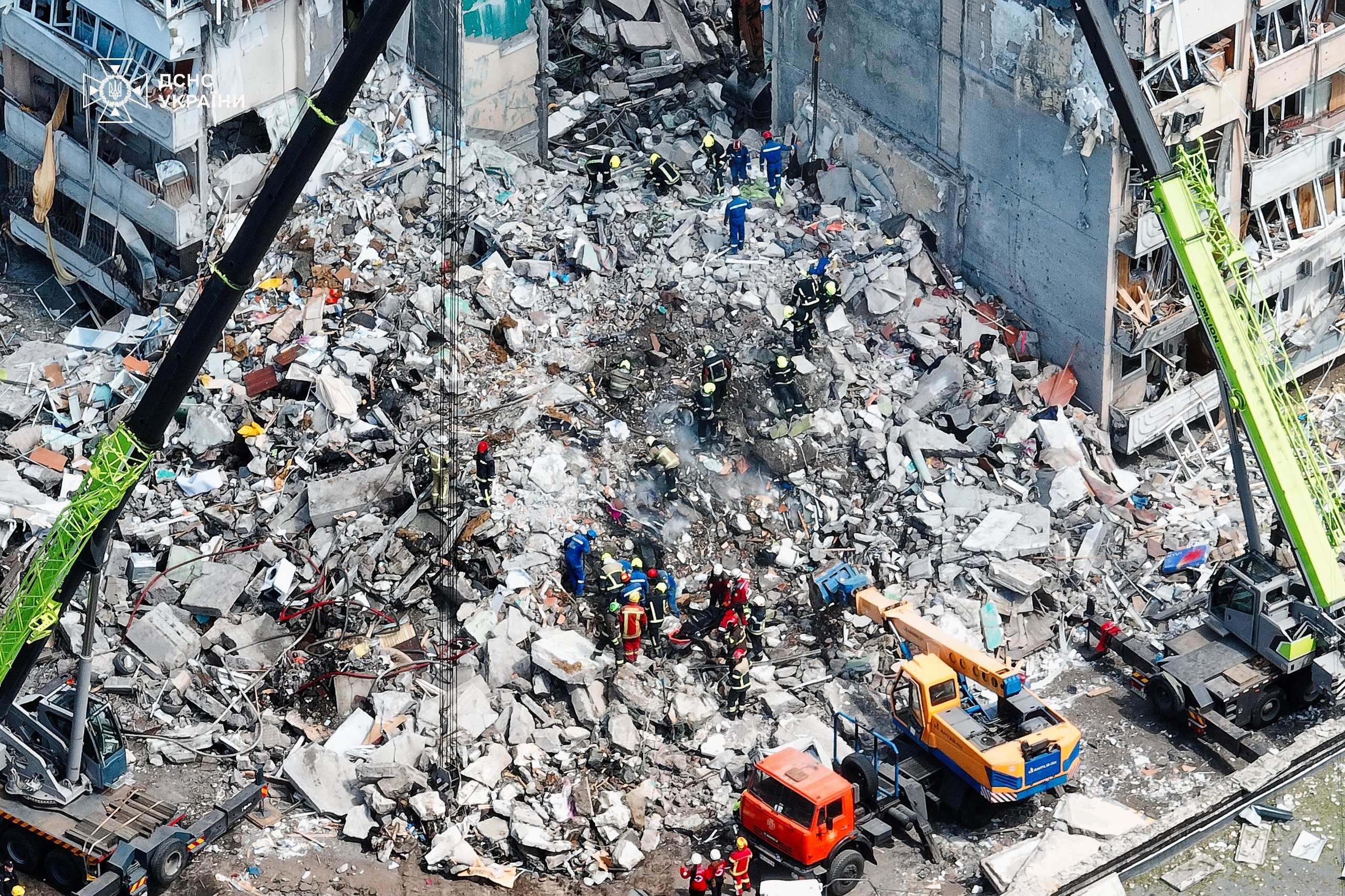 A Kyiv residential building destroyed by a Russian strike on 14 May 2026. Source: The State Emergency Service