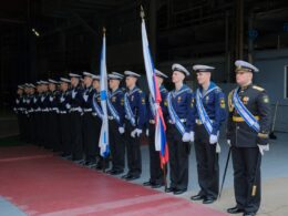 A ceremonial keel-laying ceremony for the Project 22350 frigate “Admiral of the Fleet Gromov” took place at the United Shipbuilding Corporation shipyard Severnaya Verf. Source: OSK